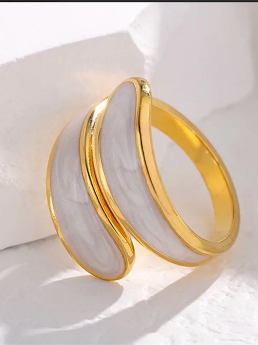 Gold Plated Non Tarnish Enamel Open Wave Ring